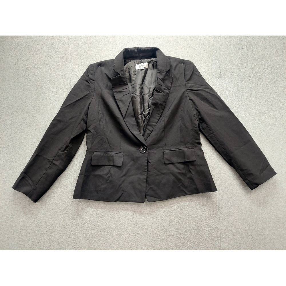 Le Suit Women Blazer Jacket 14 Black Button Front Pockets Single Breasted Career - Picture 1 of 15